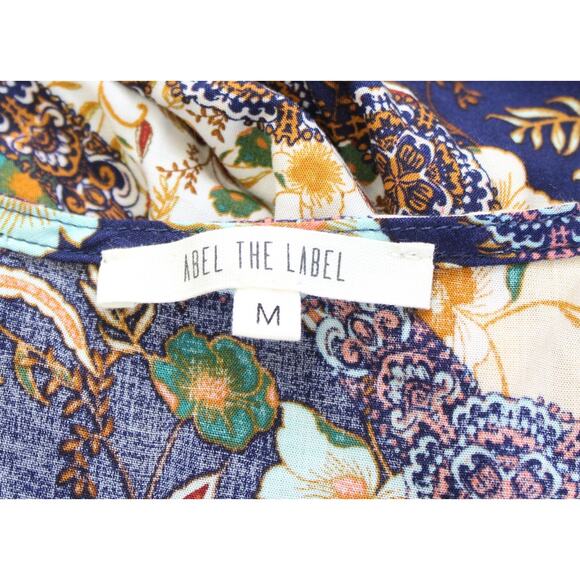 Abel the Label Navy Blue Floral Asymmetrical Hem Maxi Dress Size M Tie Waist - Picture 5 of 6